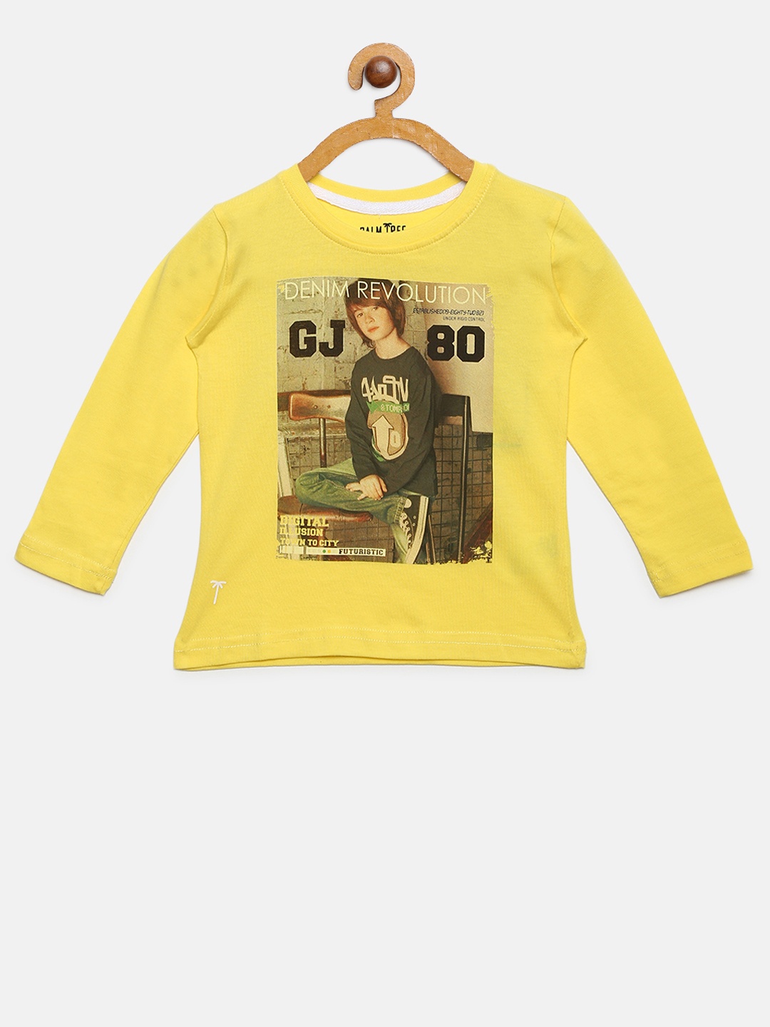 

Palm Tree Boys Yellow Printed Round Neck Pure Cotton T-shirt