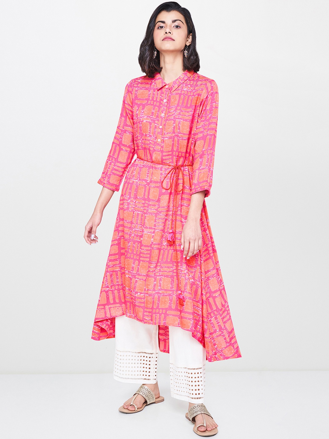 

Global Desi Women Pink Printed A-Line Kurta