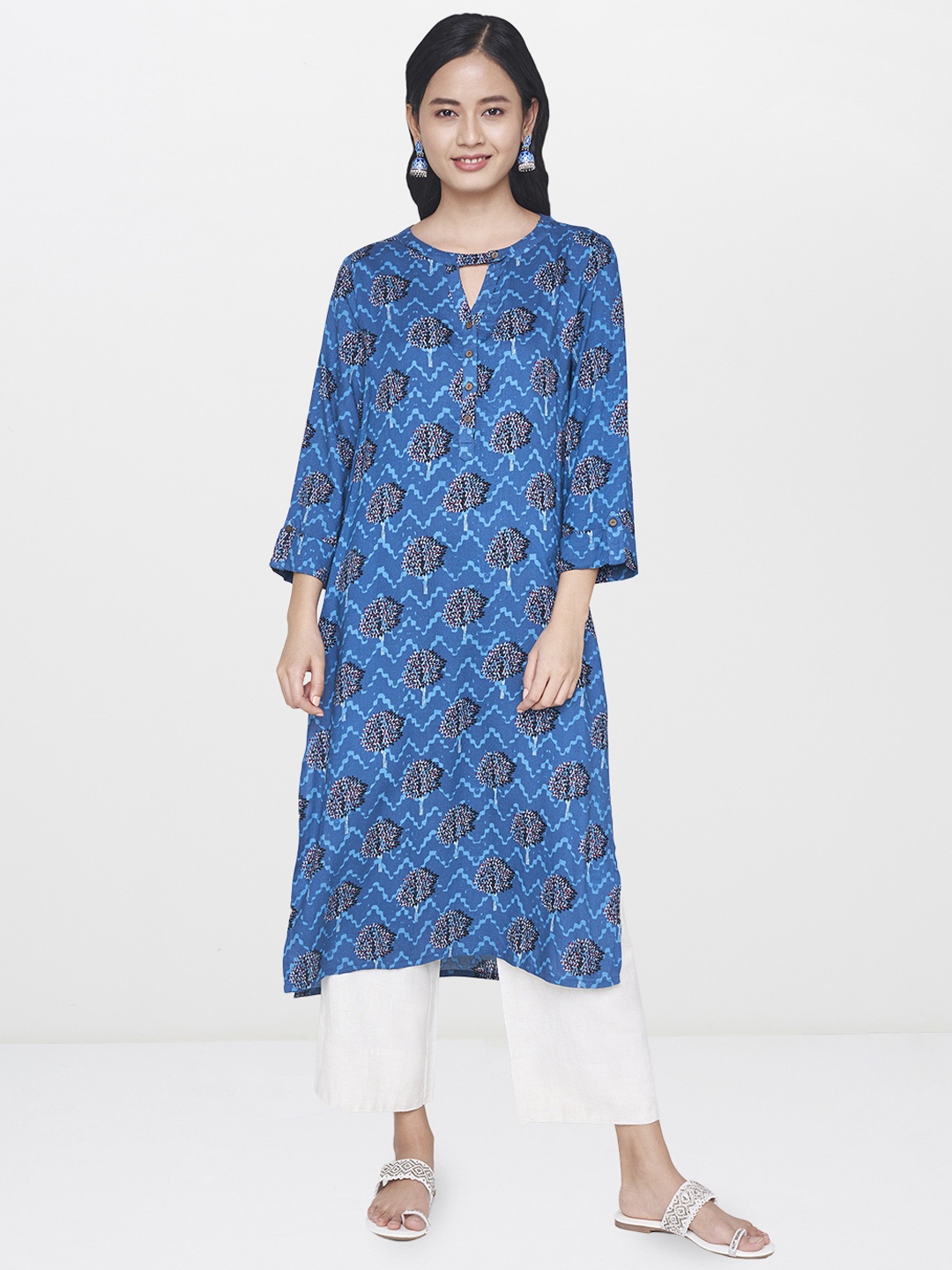 

Global Desi Women Blue & Black Printed Straight Kurta