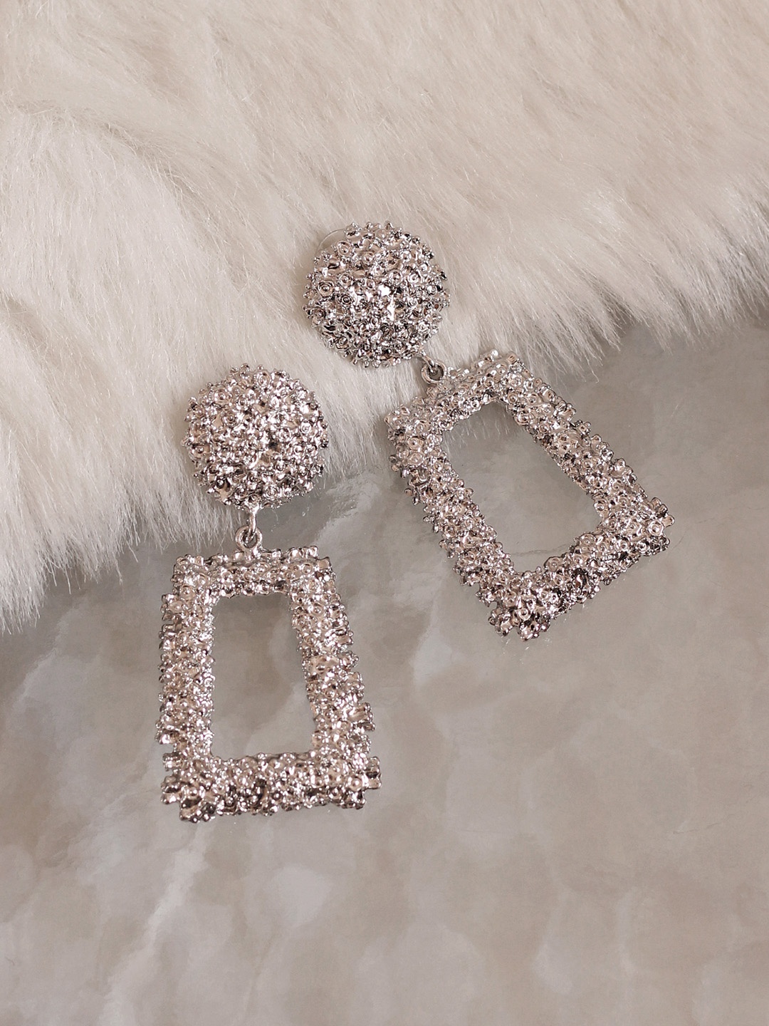 

Bellofox Silver-Toned & Rose Gold-Plated Geometric Drop Earrings