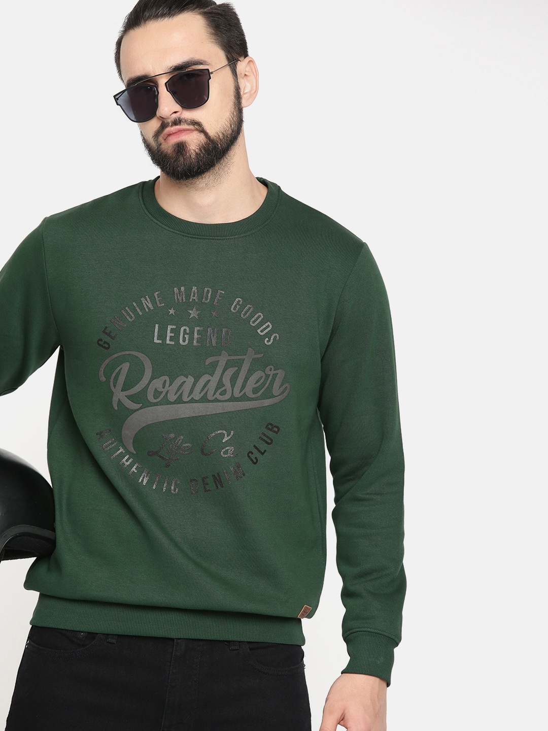 The Roadster Lifestyle Co Men Green Printed Sweatshirt