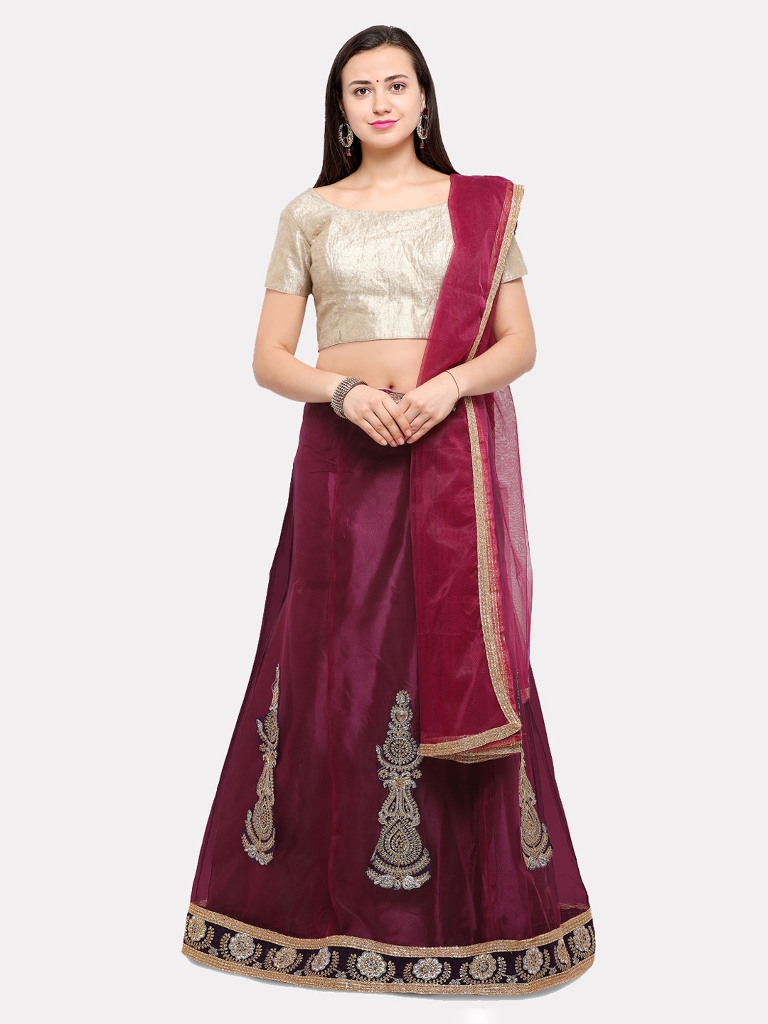

MOKSHA DESIGNS Magenta Semi-Stitched Lehenga & Blouse with Dupatta