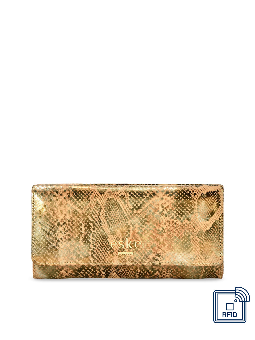 

Eske Women Metallic-Toned Solid Leather Three Fold Wallet
