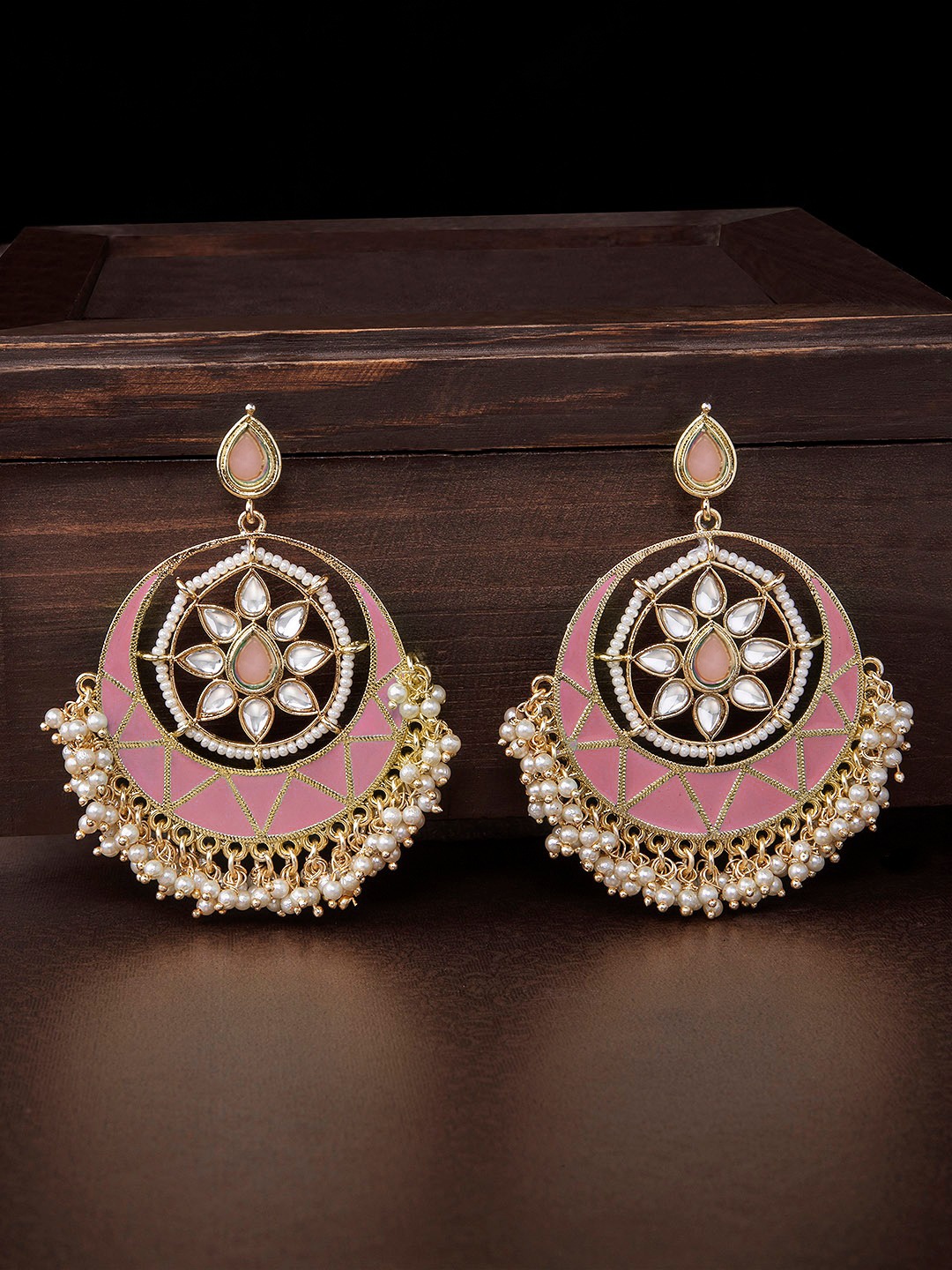 

Rubans Gold-Toned & Pink Classic Enamelled Chandbalis