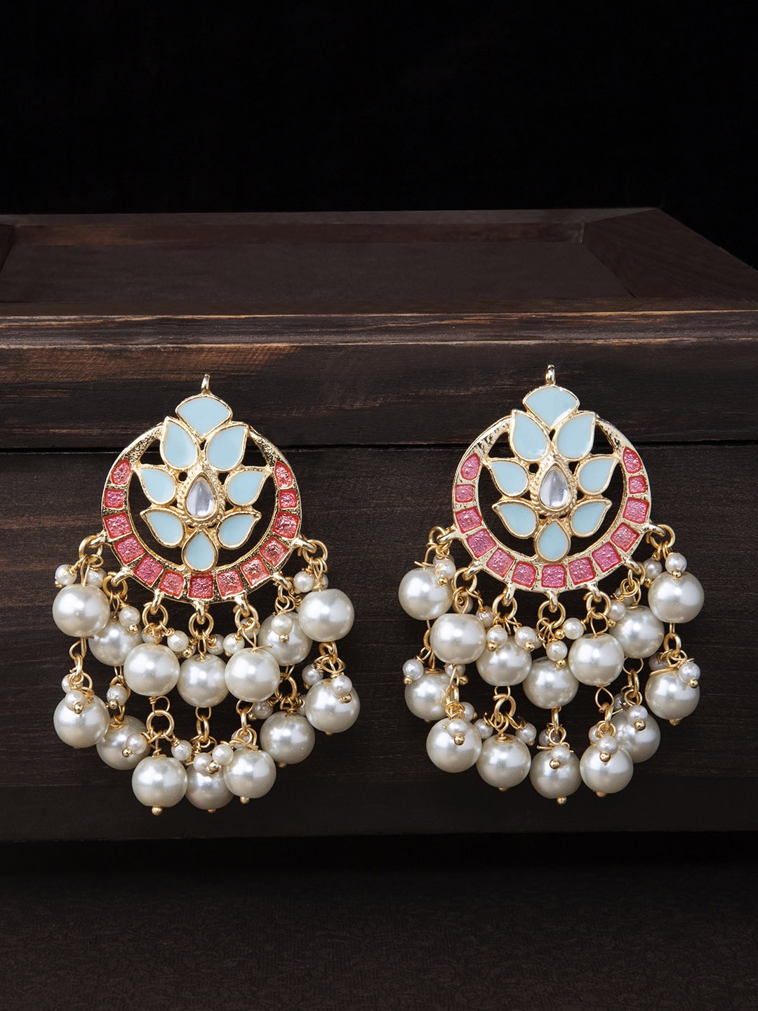 

Rubans Gold-Toned & Blue Crescent Shaped Chandbalis