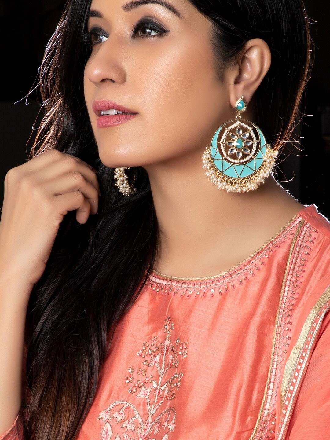 

Rubans Gold-Toned & Blue Classic Chandbalis