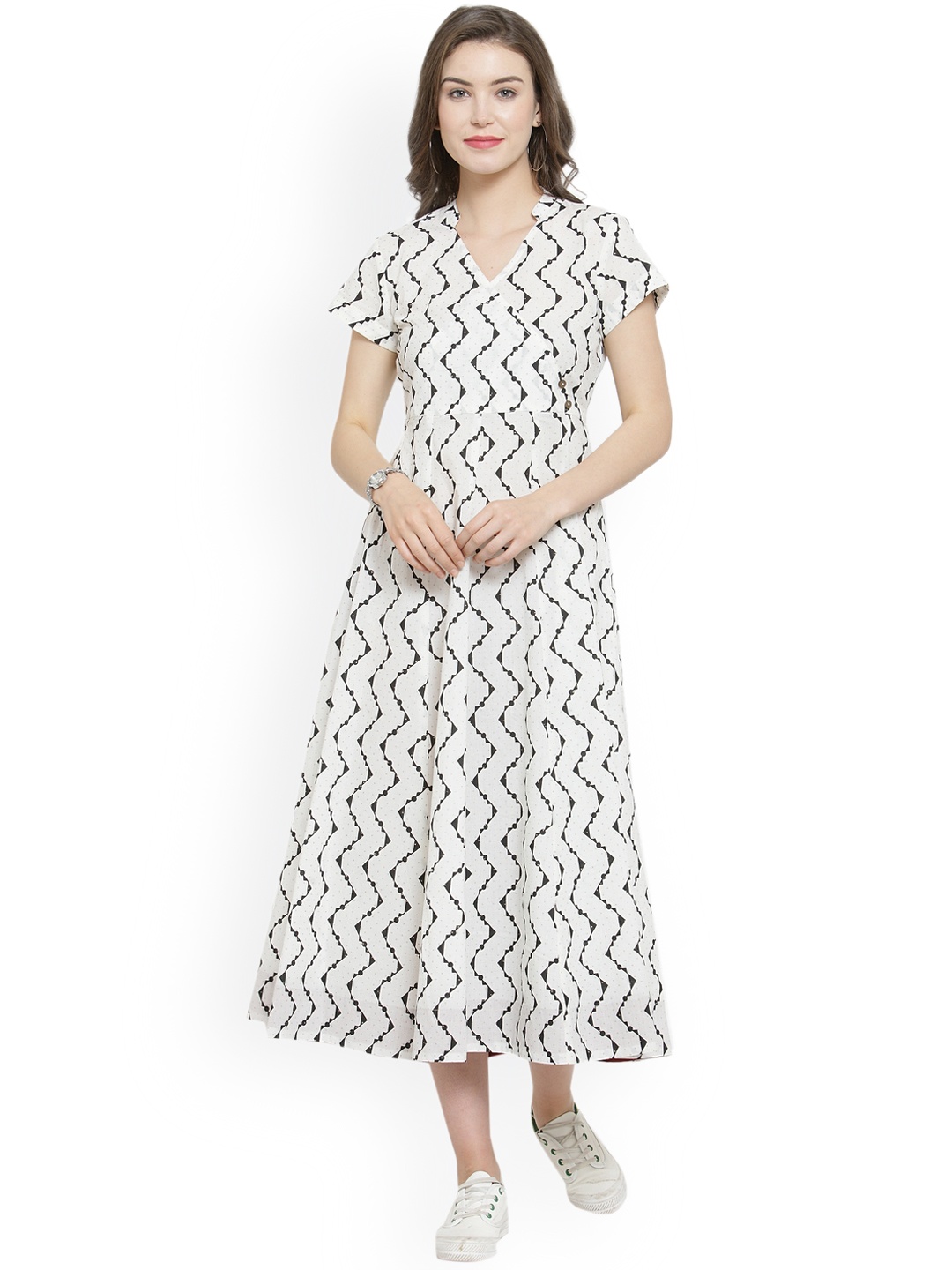 

Varanga Women White Printed Fit and Flare Dress