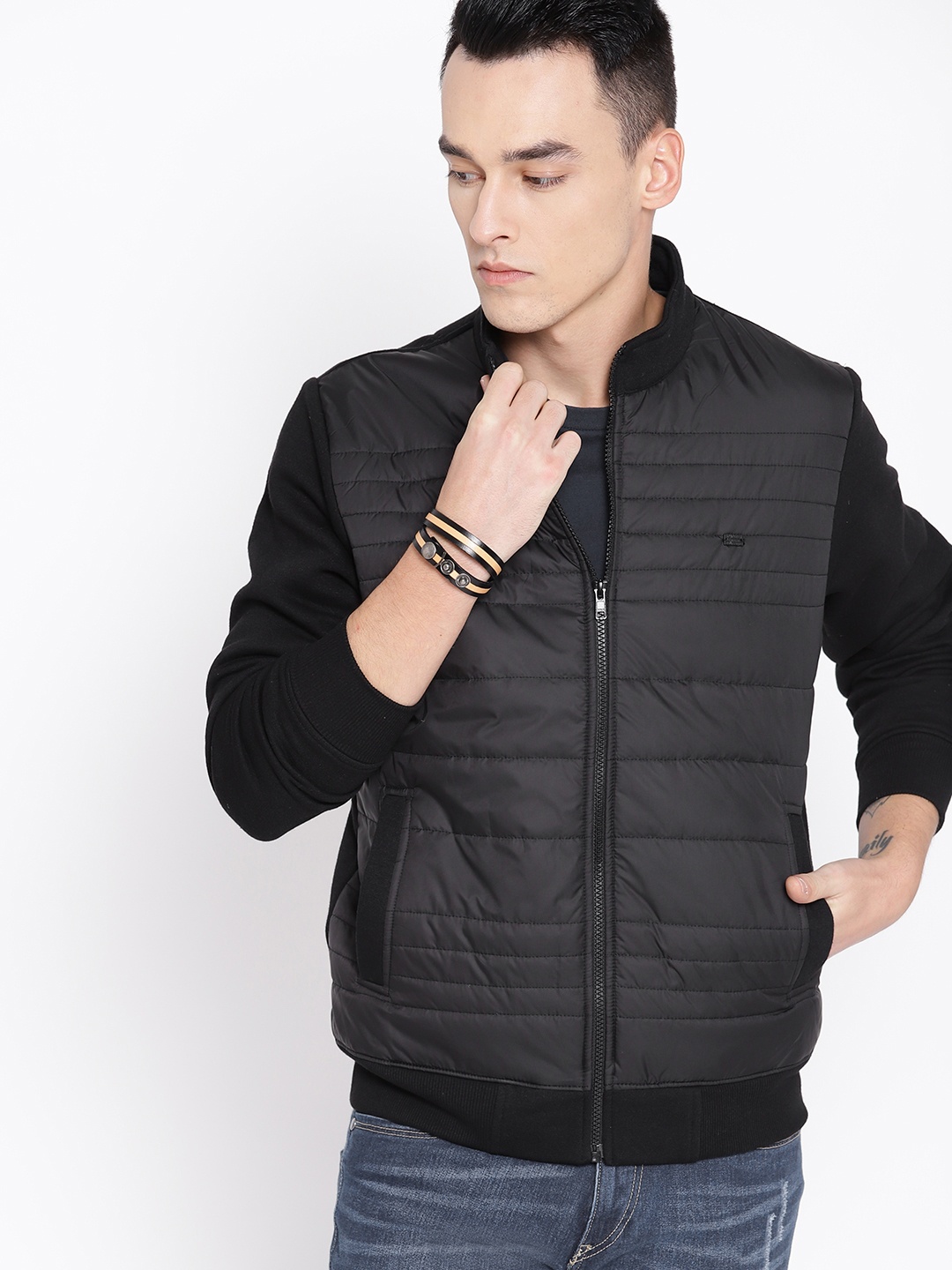

The Roadster Lifestyle Co Men Black Solid Padded Jacket