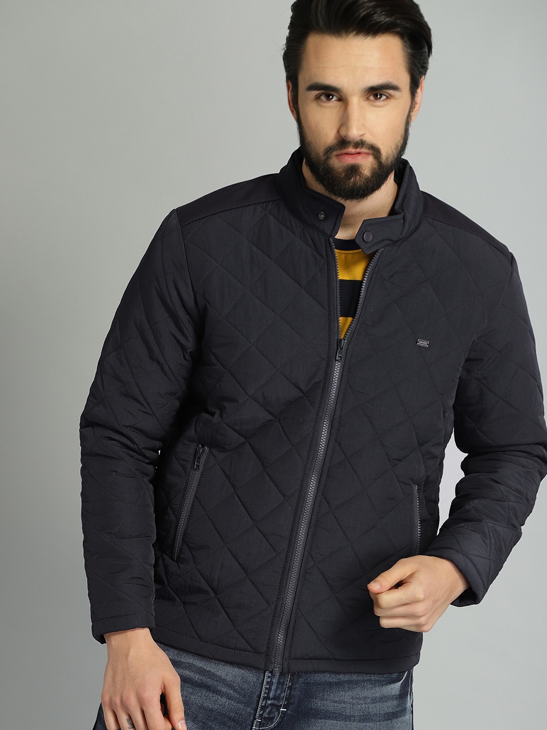 

The Roadster Lifestyle Co Men Navy Blue Solid Quilted Jacket