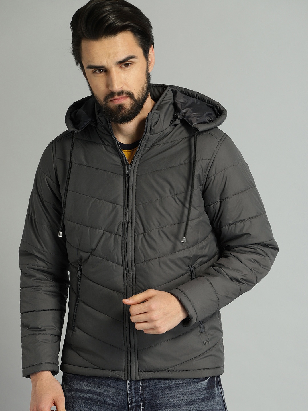 

The Roadster Lifestyle Co Men Charcoal Grey Solid Puffer Jacket