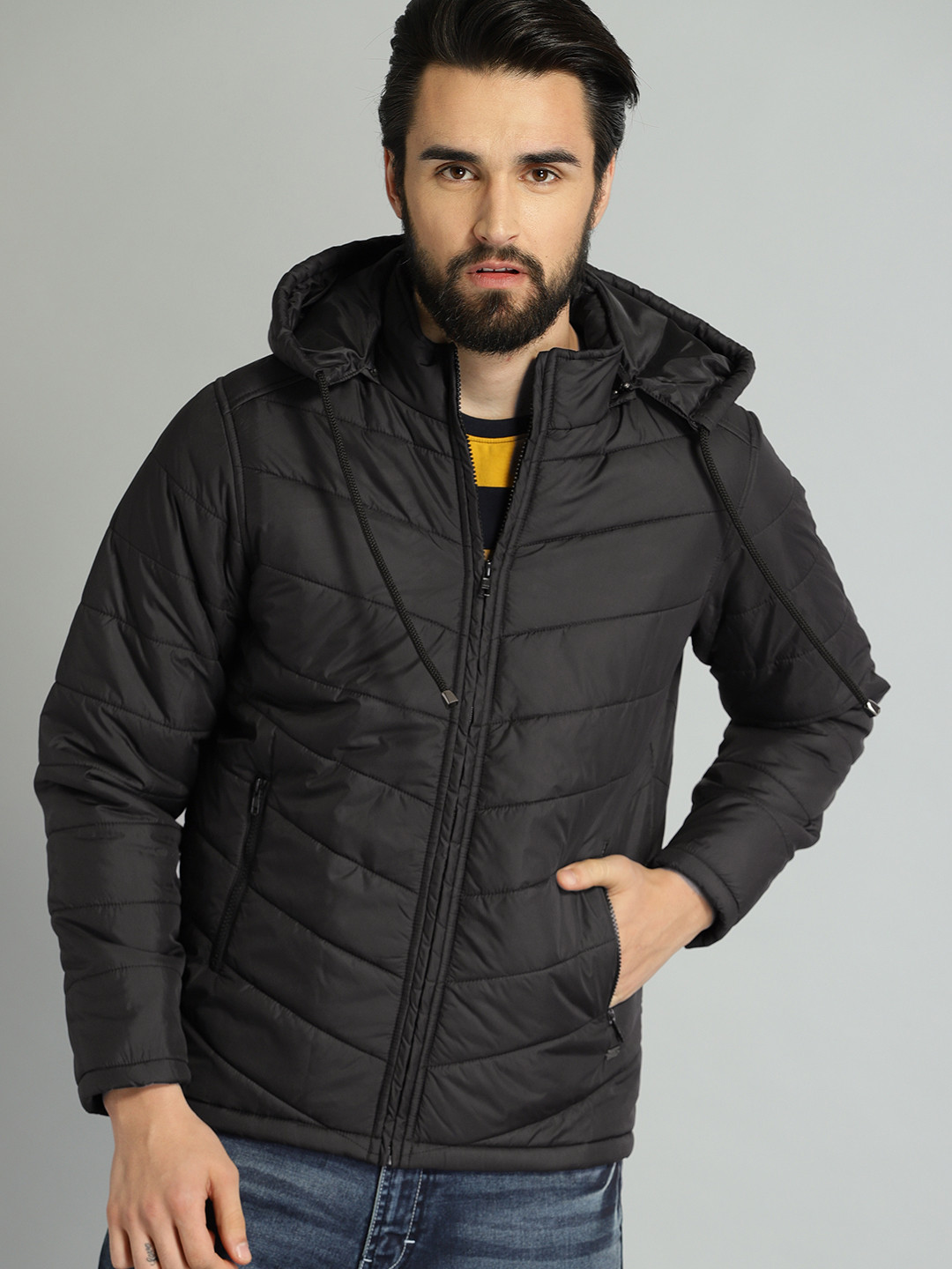 

Roadster Men Black Solid Padded Jacket