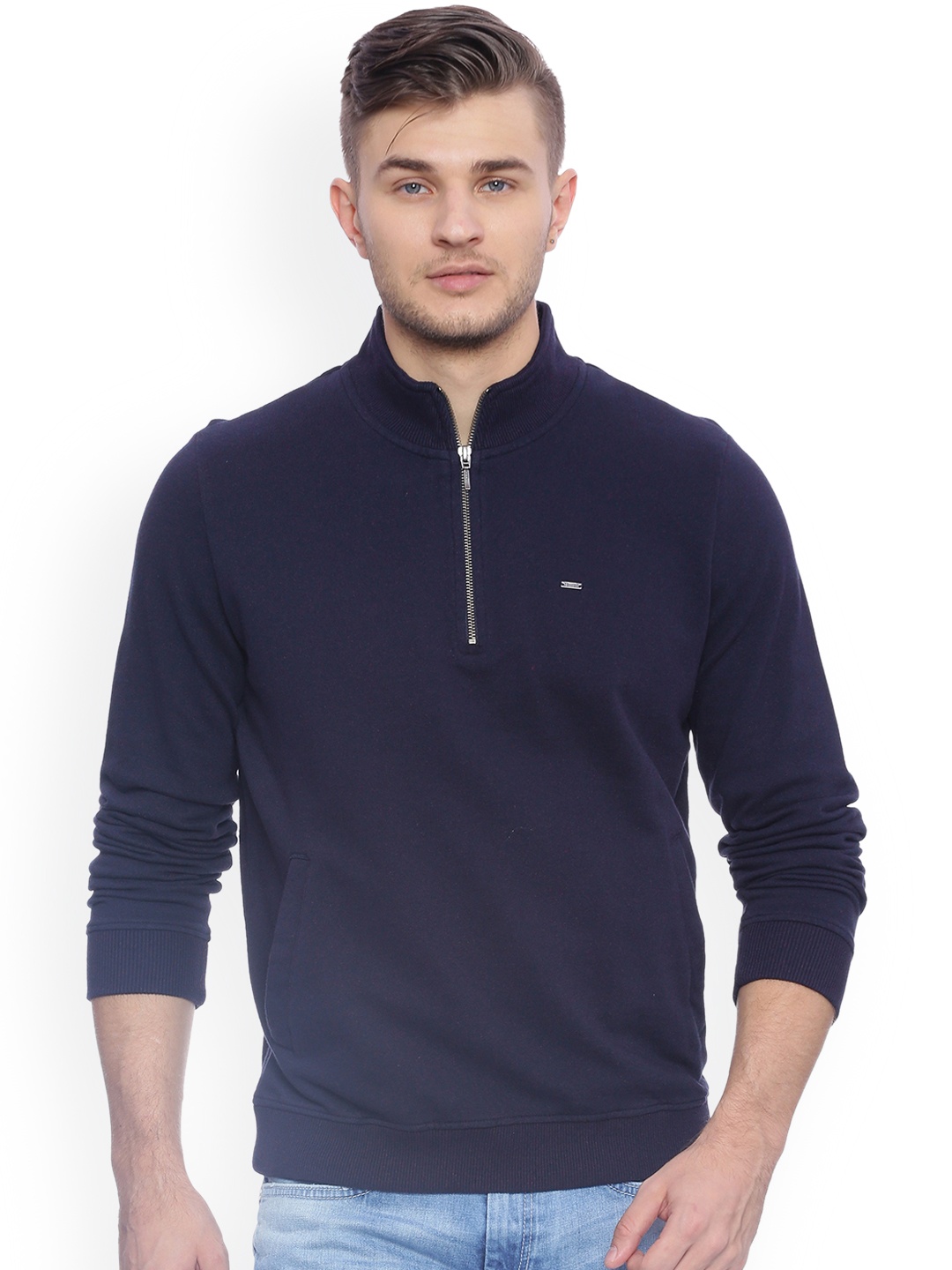 

Basics Men Navy Blue Solid Sweater