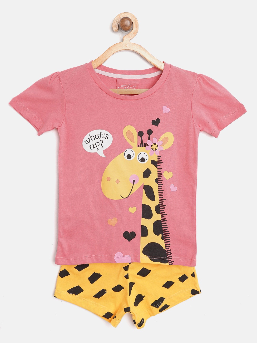 

Lazy Shark Girls Pink & Yellow Printed T-shirt with Shorts