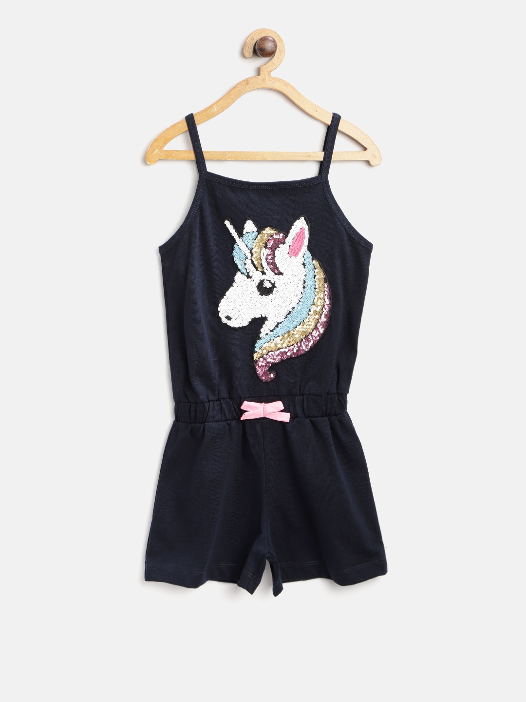 

Lazy Shark Navy Blue Sequinned Applique Playsuit