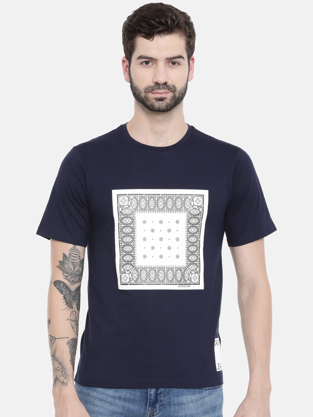 

Calvin Klein Jeans Men Navy Blue Printed Round Neck T-shirt