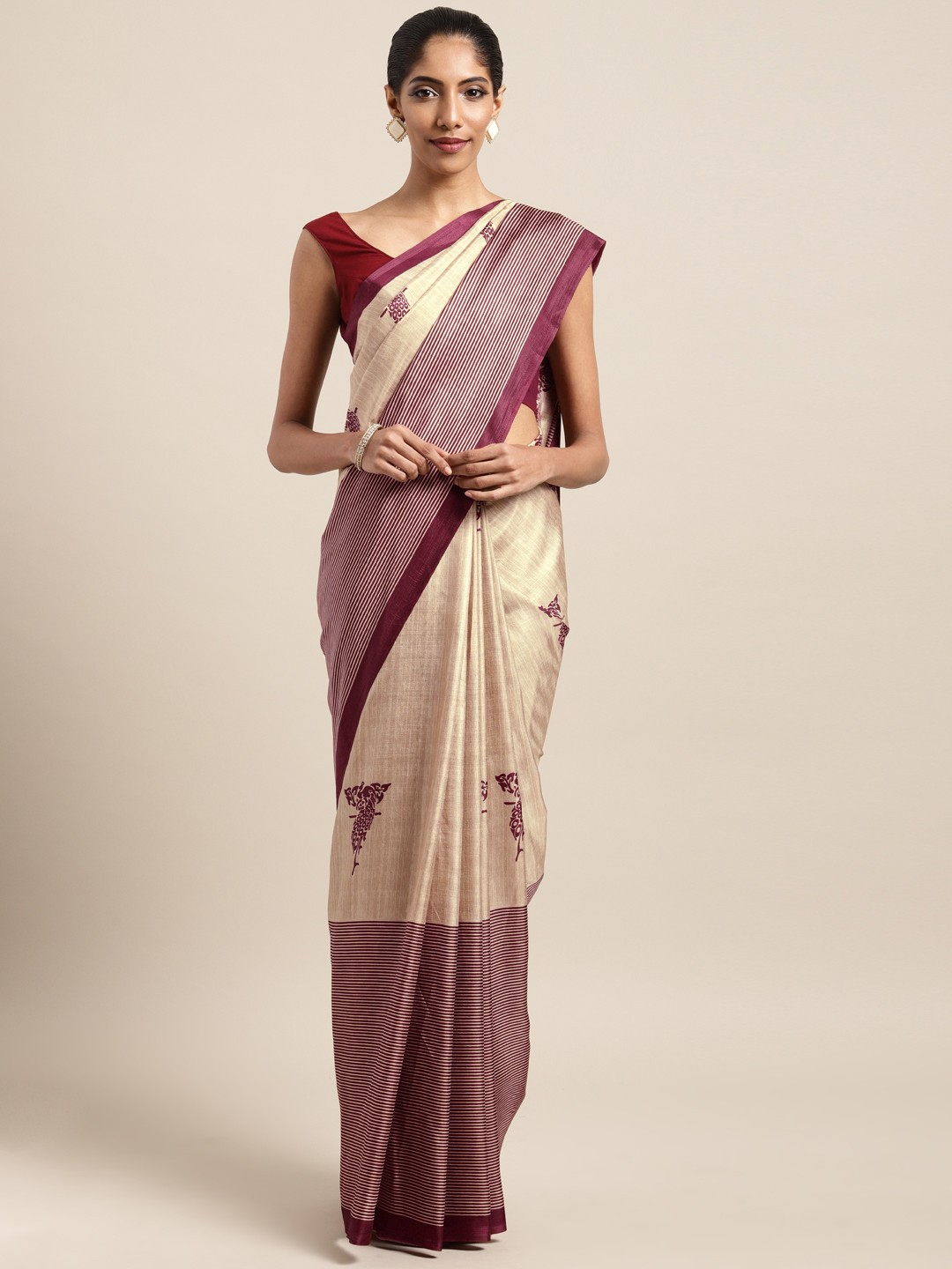 

Satrani Beige Printed Saree