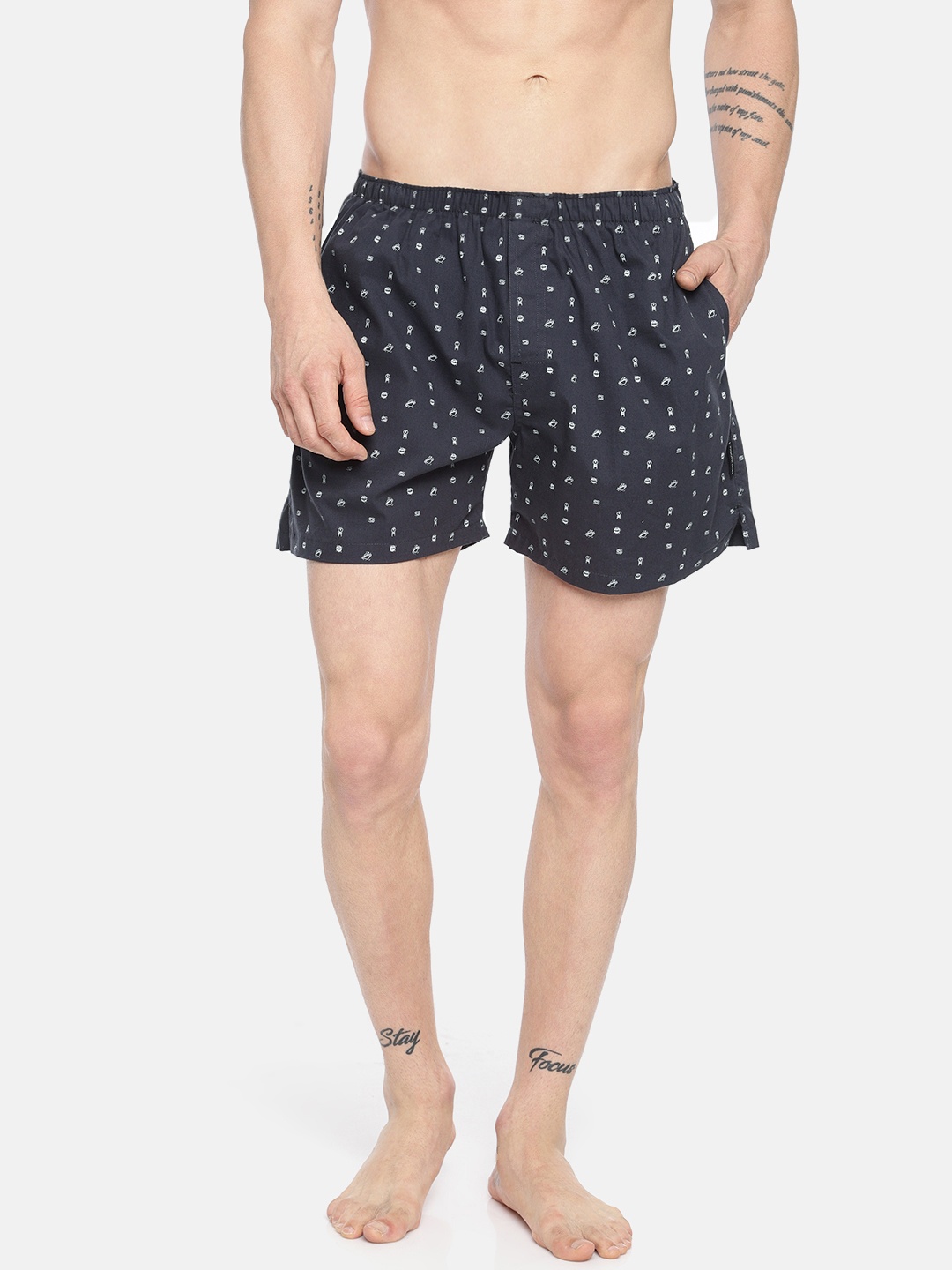 

Fruit of the loom Men Navy Printed Pure Cotton Boxer MBS03-A3P1, Navy blue