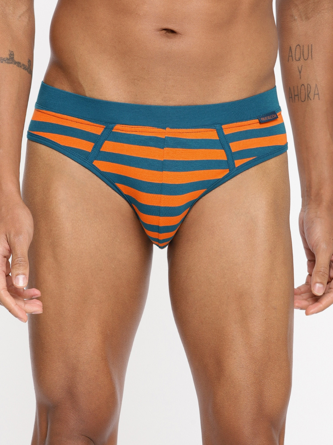 

Fruit of the Loom Men Teal Blue & Orange Striped Briefs MHB19-A1S3