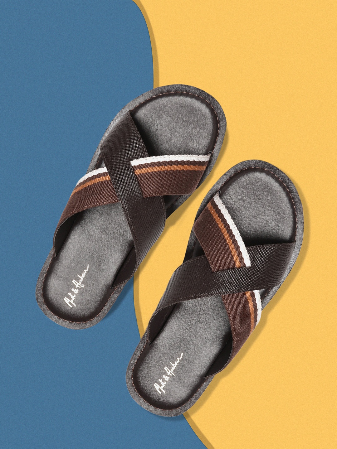 

Mast & Harbour Men Brown Striped Comfort Sandals