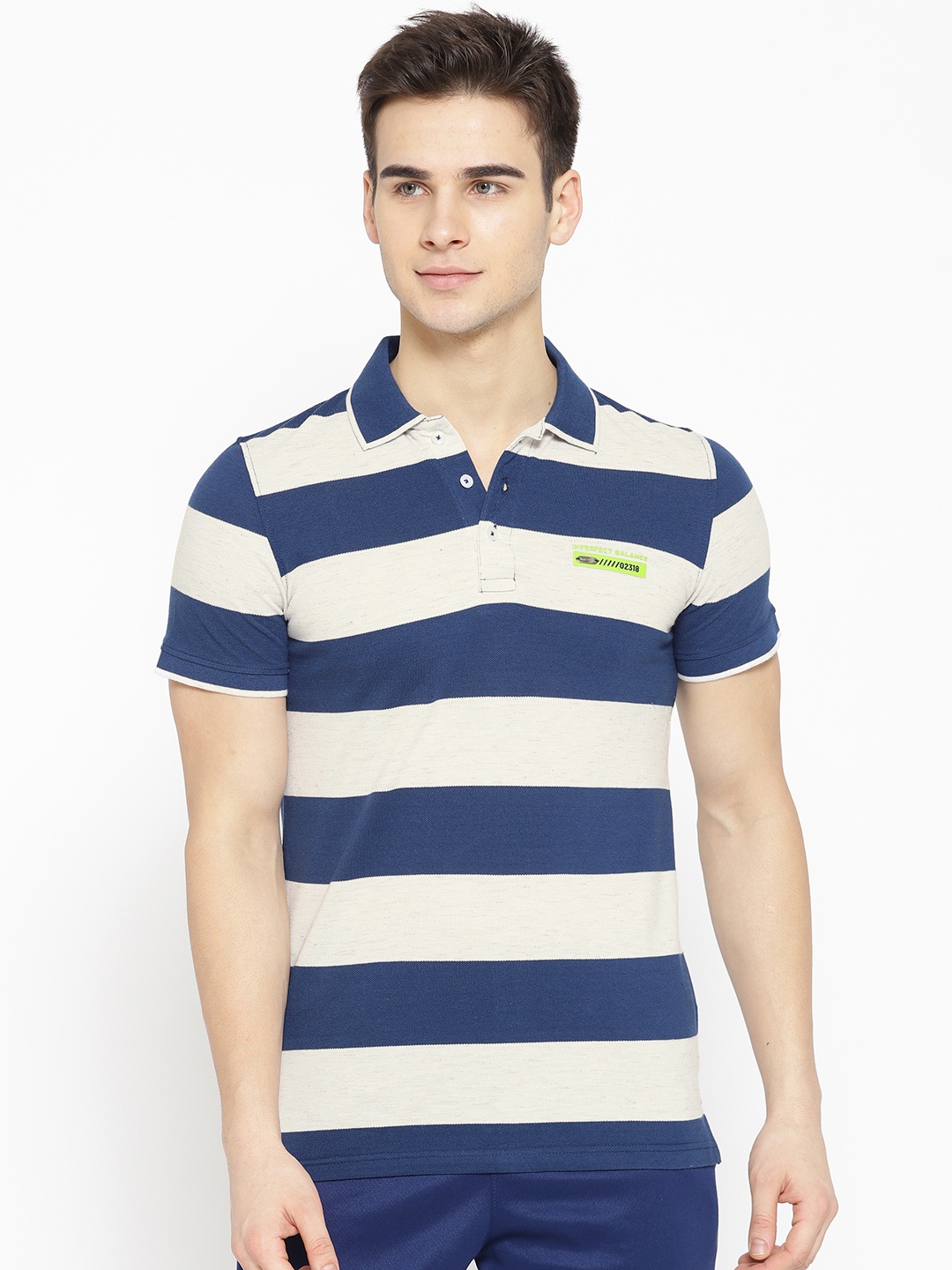 

Sweet Dreams Men Navy Blue & Off-White Striped Lounge T-shirt MT-1815A9