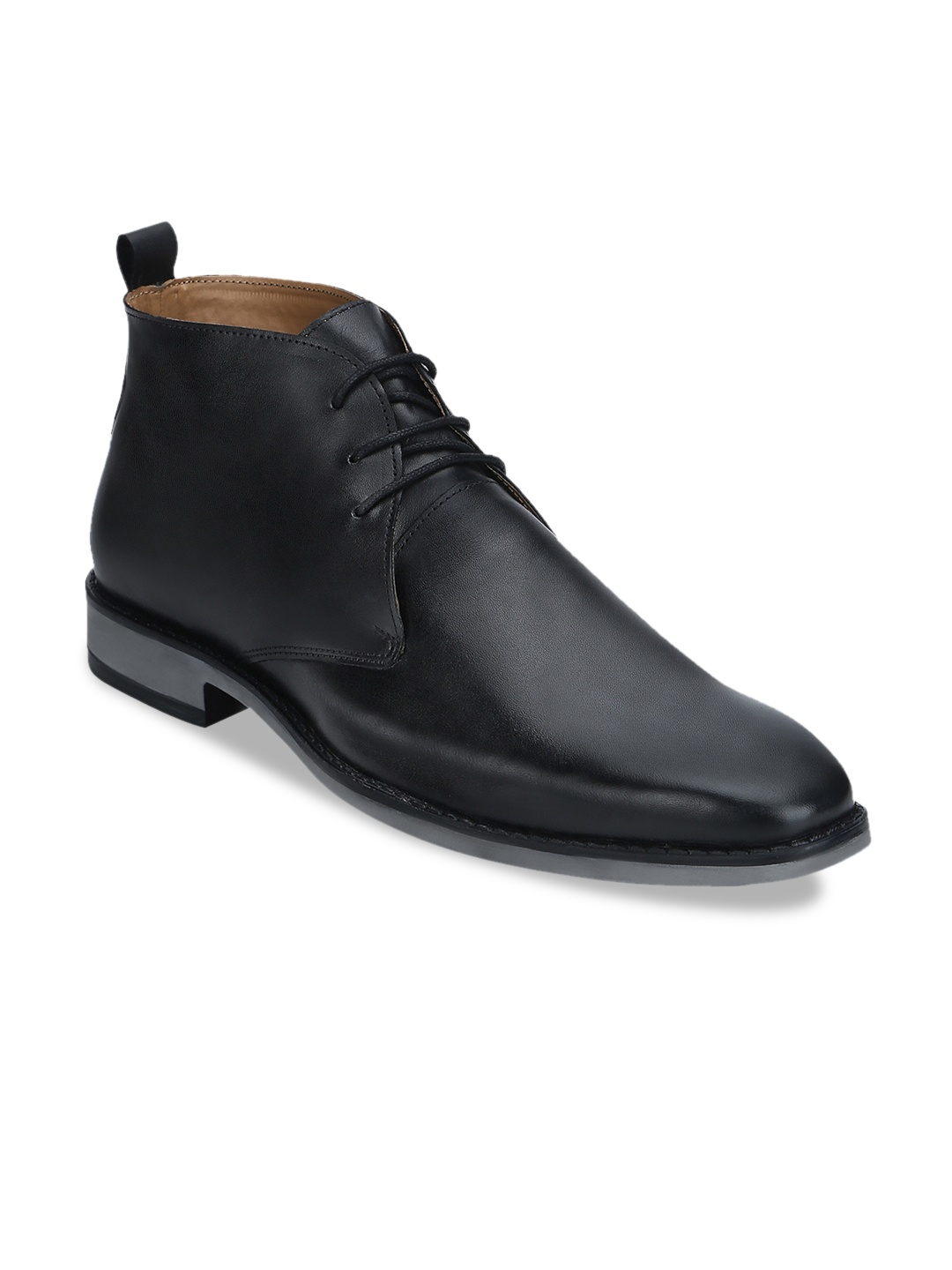 

Aditi Wasan Men Black Solid Leather Mid-Top Flat Boots