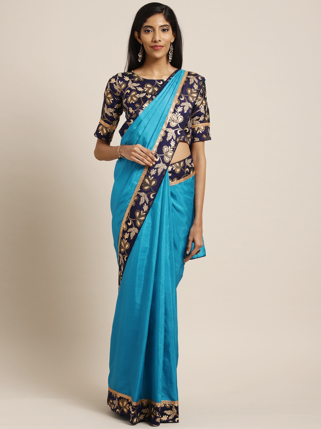 

KALINI Blue Solid Silk Blend Saree