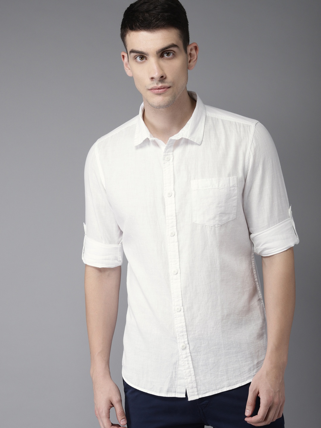 

HERE&NOW Men White Slim Fit Solid Casual Shirt