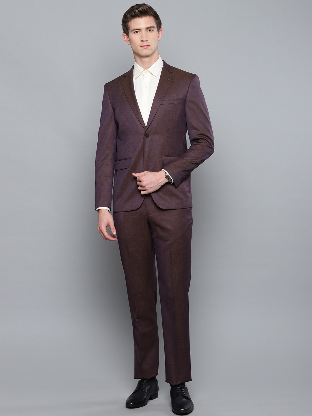 

Louis Philippe Men Maroon Solid Single-Breasted Two-Piece Suit