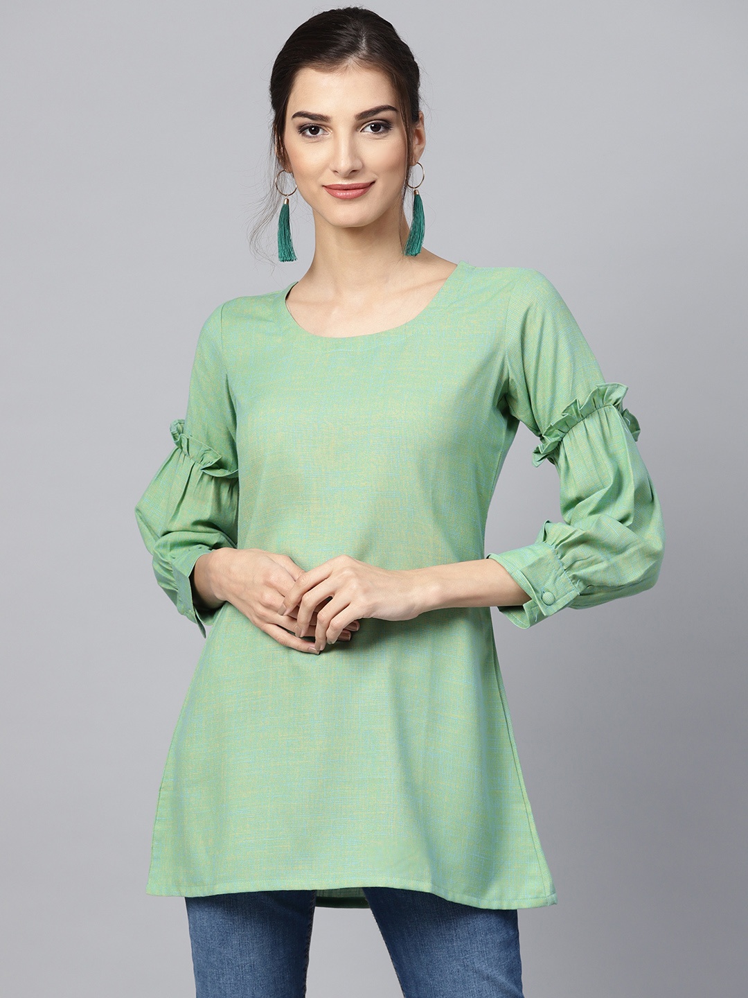 

Gerua By Libas Women Green Solid A-Line Kurti