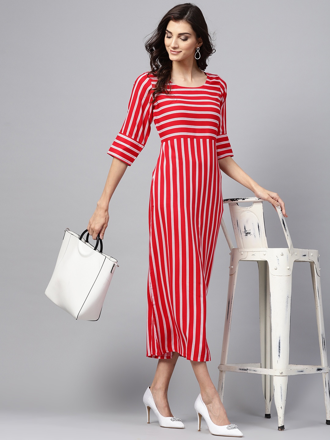 

GERUA Women Red & White Striped Maxi Dress