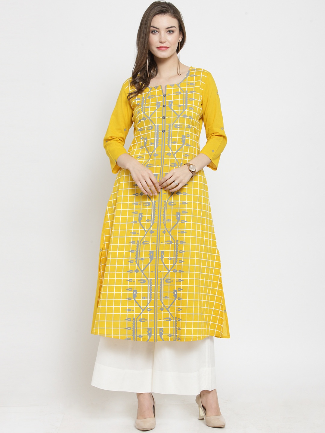 

Varanga Women Mustard Yellow & White Printed Kurta with Palazzos