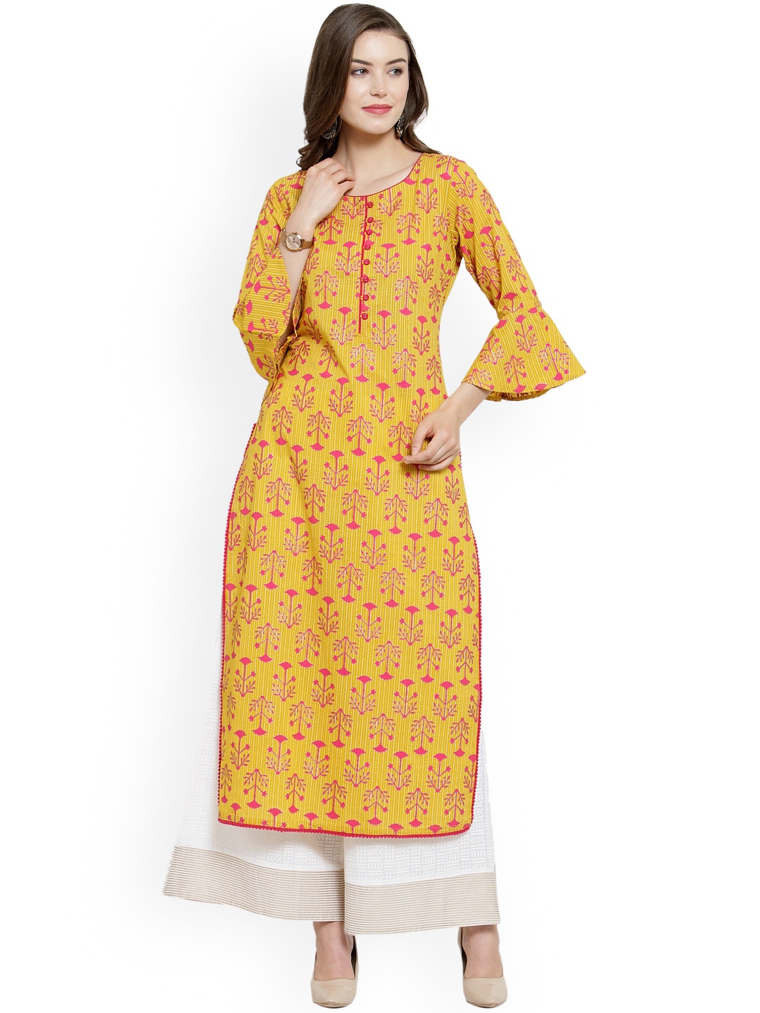 

Varanga Women Mustard Printed Kurta with Palazzos