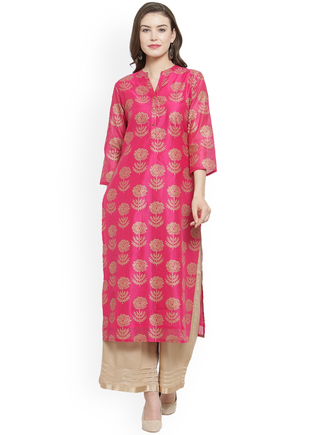 

Varanga Women Fuchsia Pink & Beige Printed Kurta with Palazzos