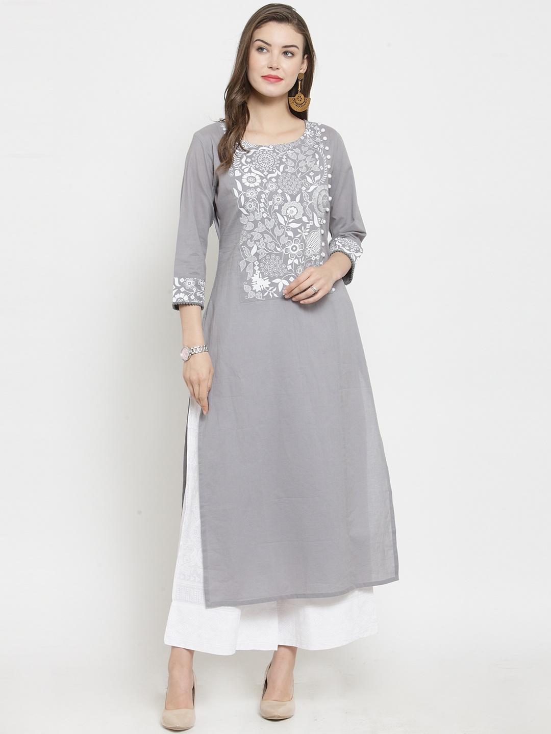 

Varanga Women Grey & White Printed Kurta with Palazzos