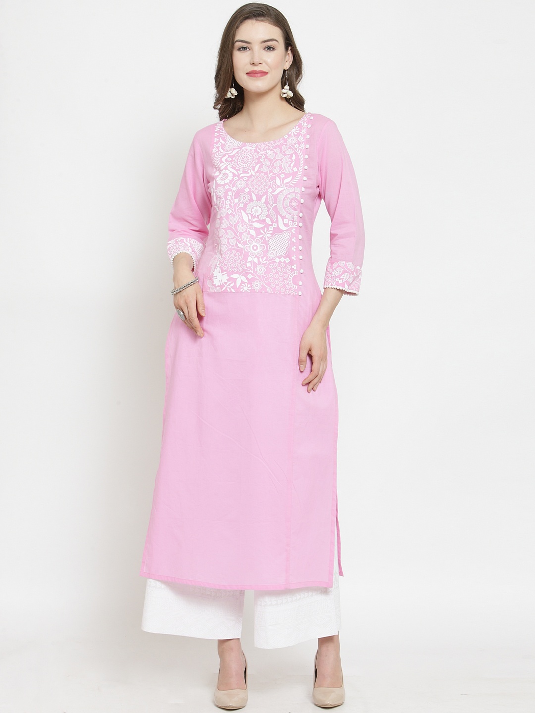 

Varanga Women Pink & White Printed Kurta with Palazzos