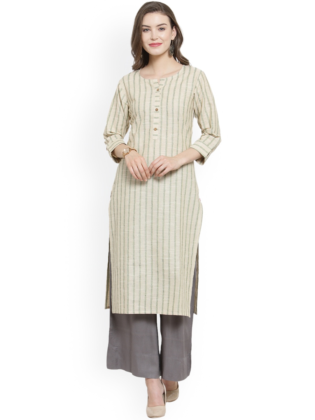 

Varanga Women Beige Striped Kurta with Palazzos