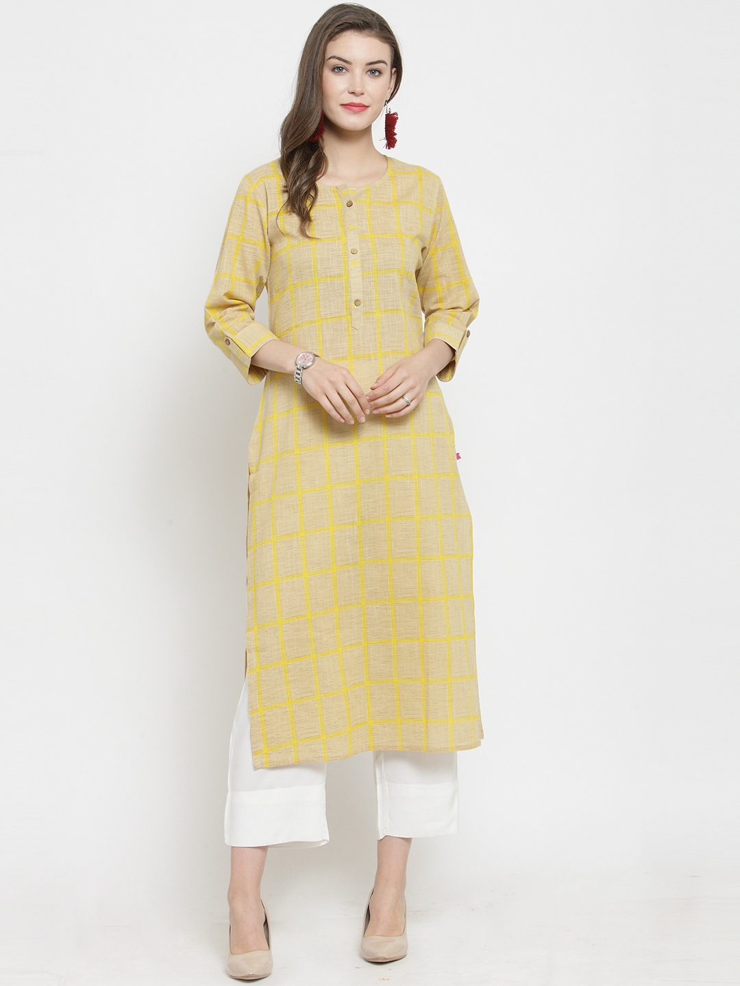 

Varanga Women Beige Printed Kurta with Trousers