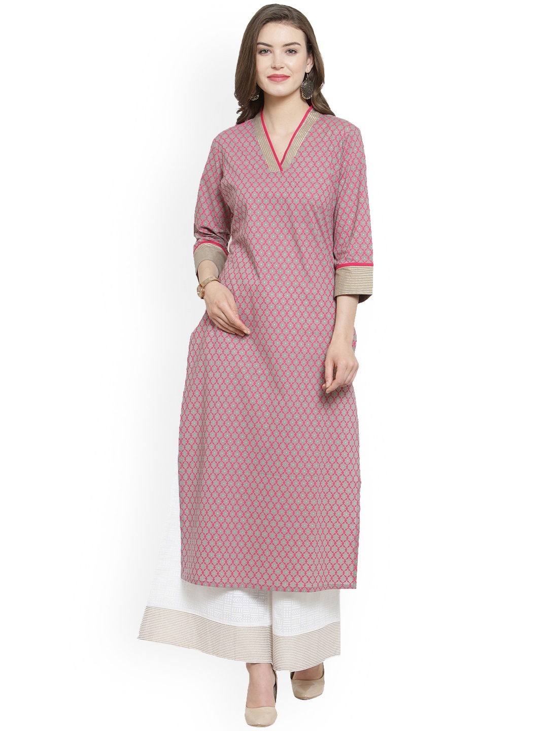 

Varanga Women Grey & White Printed Kurta with Palazzos