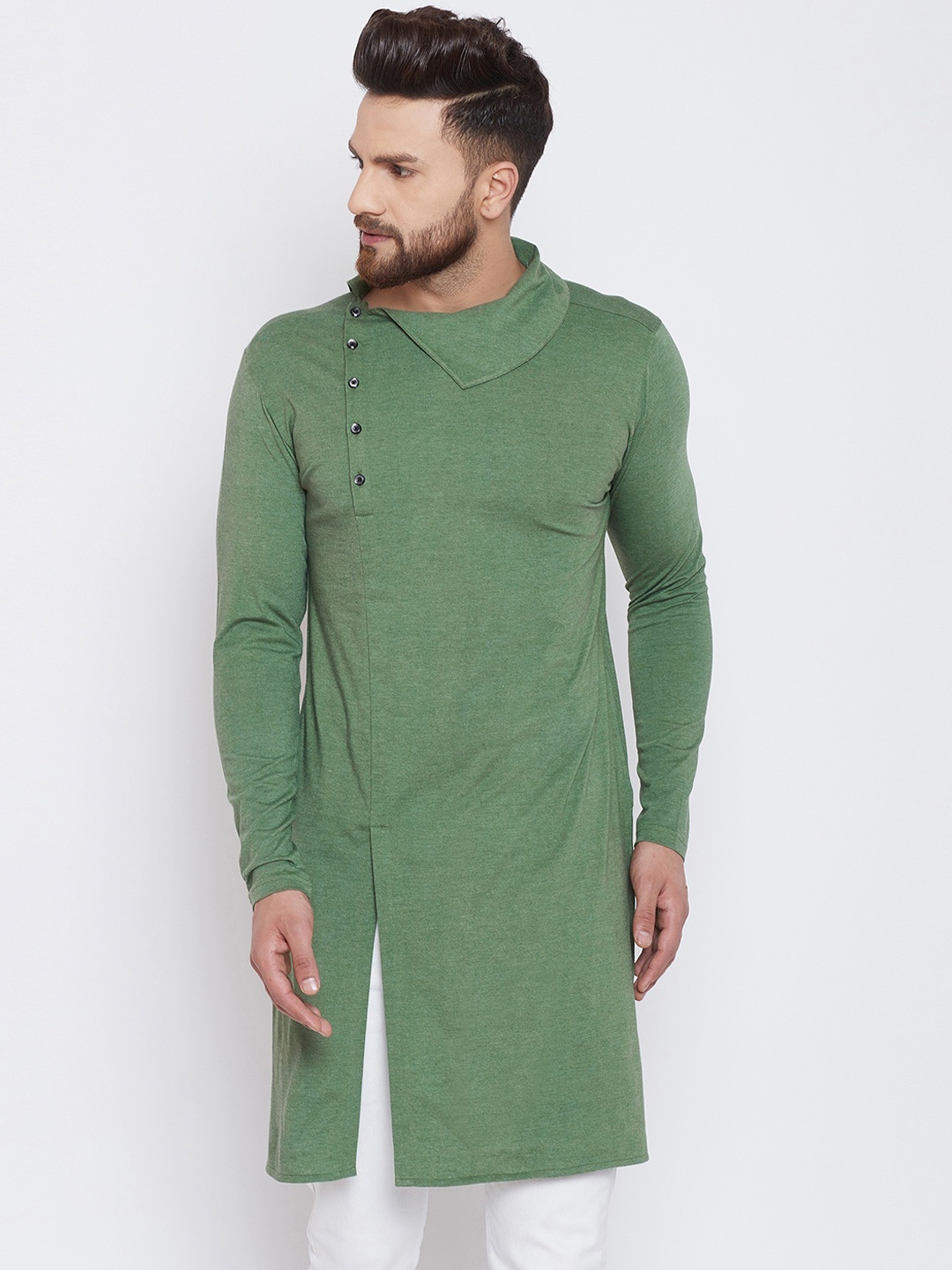 

CHILL WINSTON Men Olive Green Solid Straight Kurta