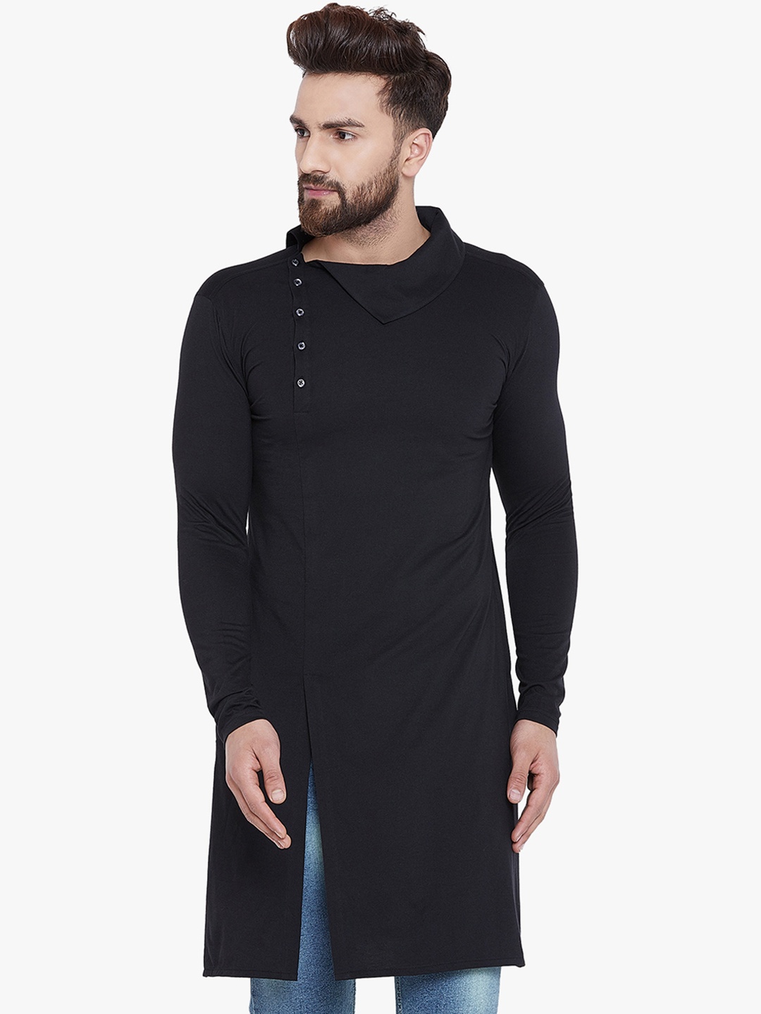 

CHILL WINSTON Men Black Solid Straight Kurta