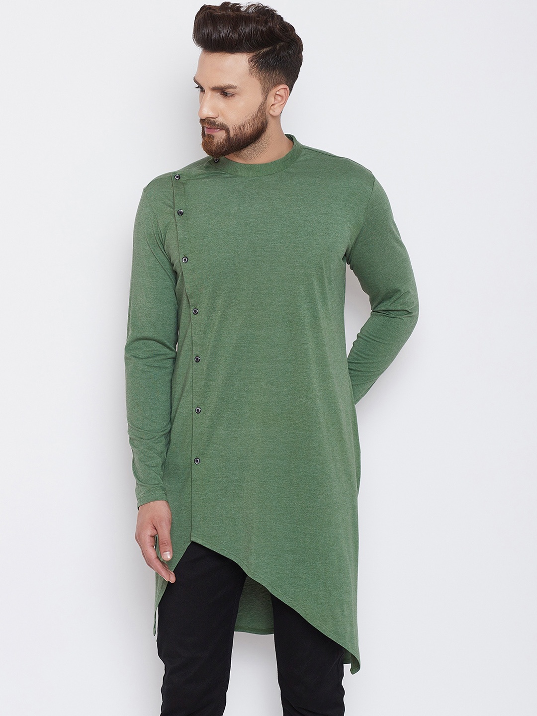 

CHILL WINSTON Men Olive Green Solid Straight Kurta