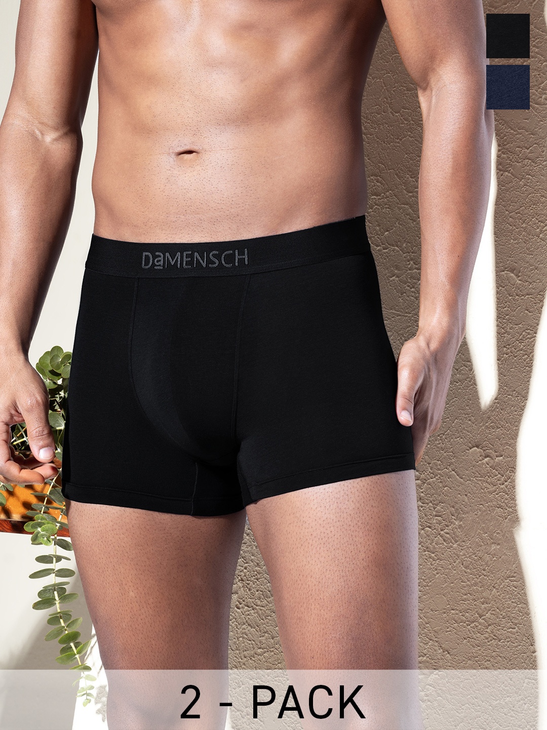 

DaMENSCH Pack of 2 DEO-SOFT Solid Premium Egyptian Cotton-Modal Blend Trunk, Black