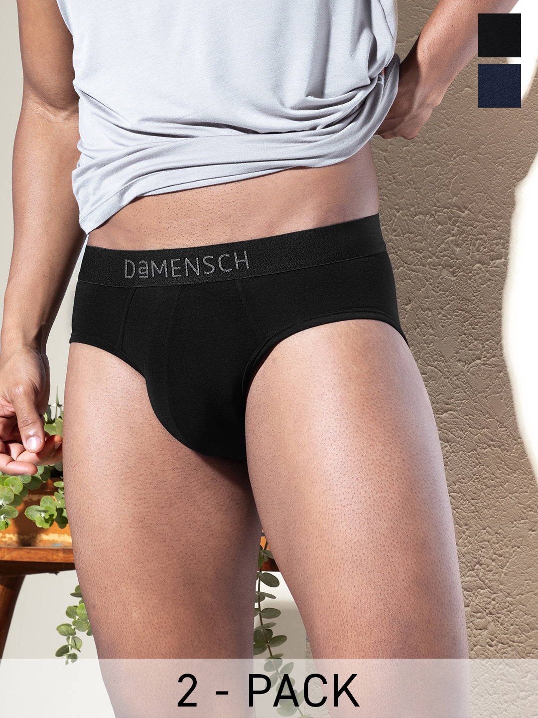 

DaMENSCH Pack of 2 DEO-SOFT Solid Premium Egyptian Cotton-Modal Blend Briefs, Black