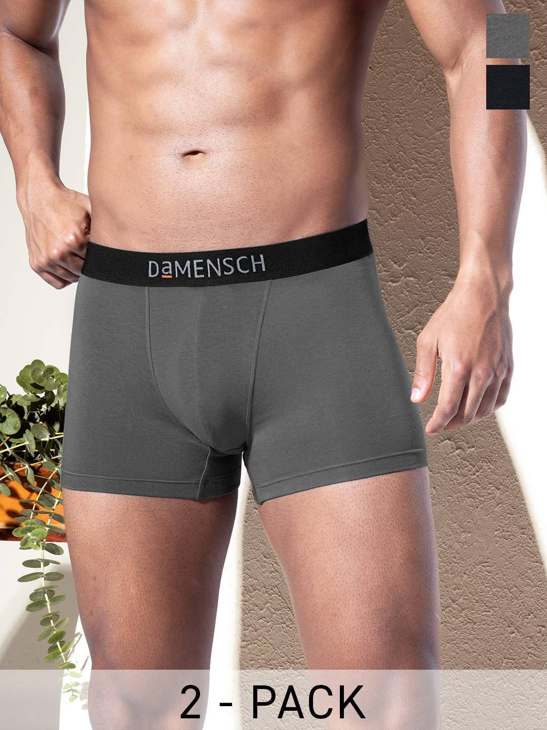 

DaMENSCH Pack of 2 DEO-SOFT Solid Premium Egyptian Cotton-Modal Blend Trunk, Grey