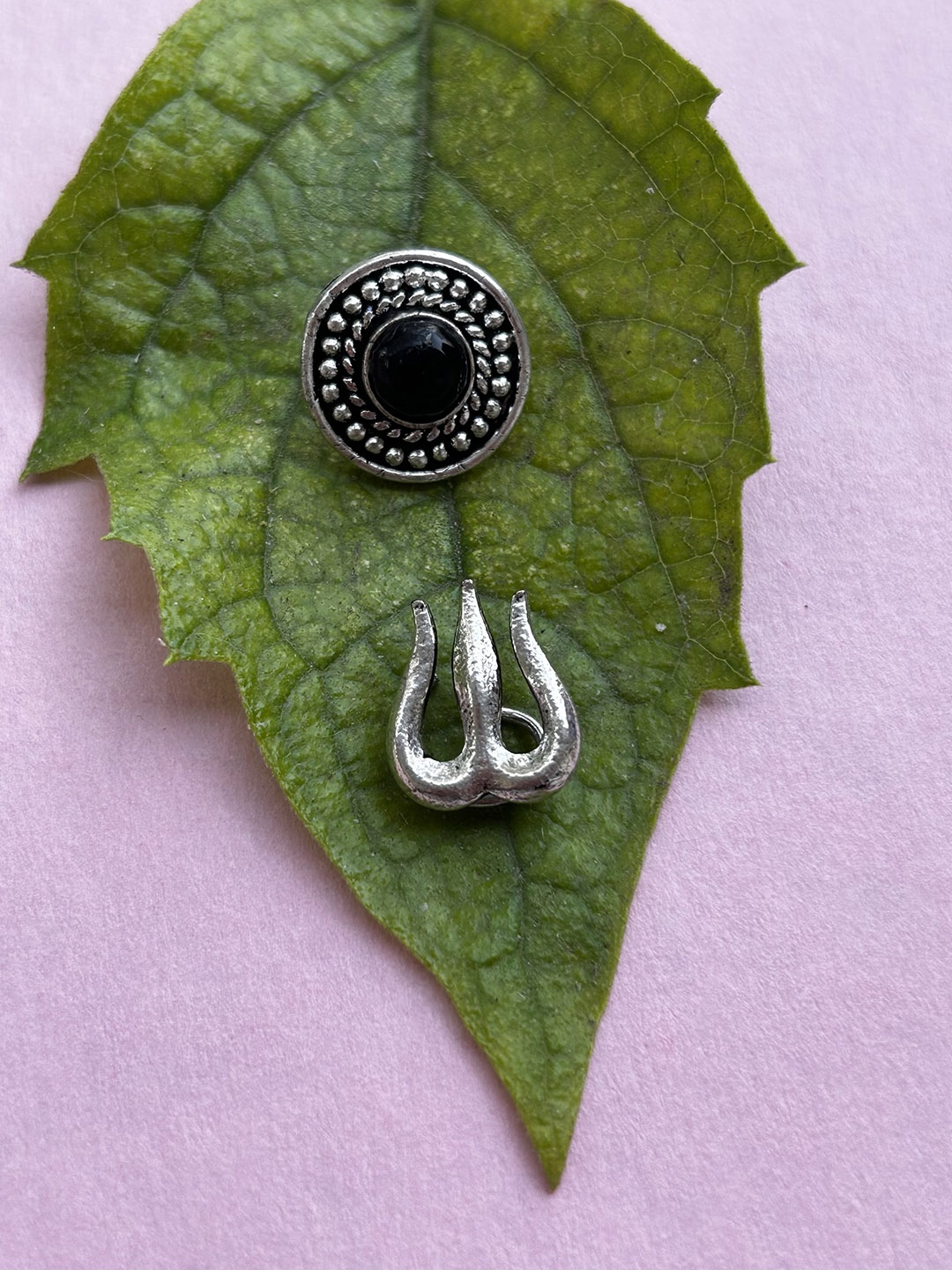 

FIROZA Set of 2 Oxidised German Silver Stud Nosepins