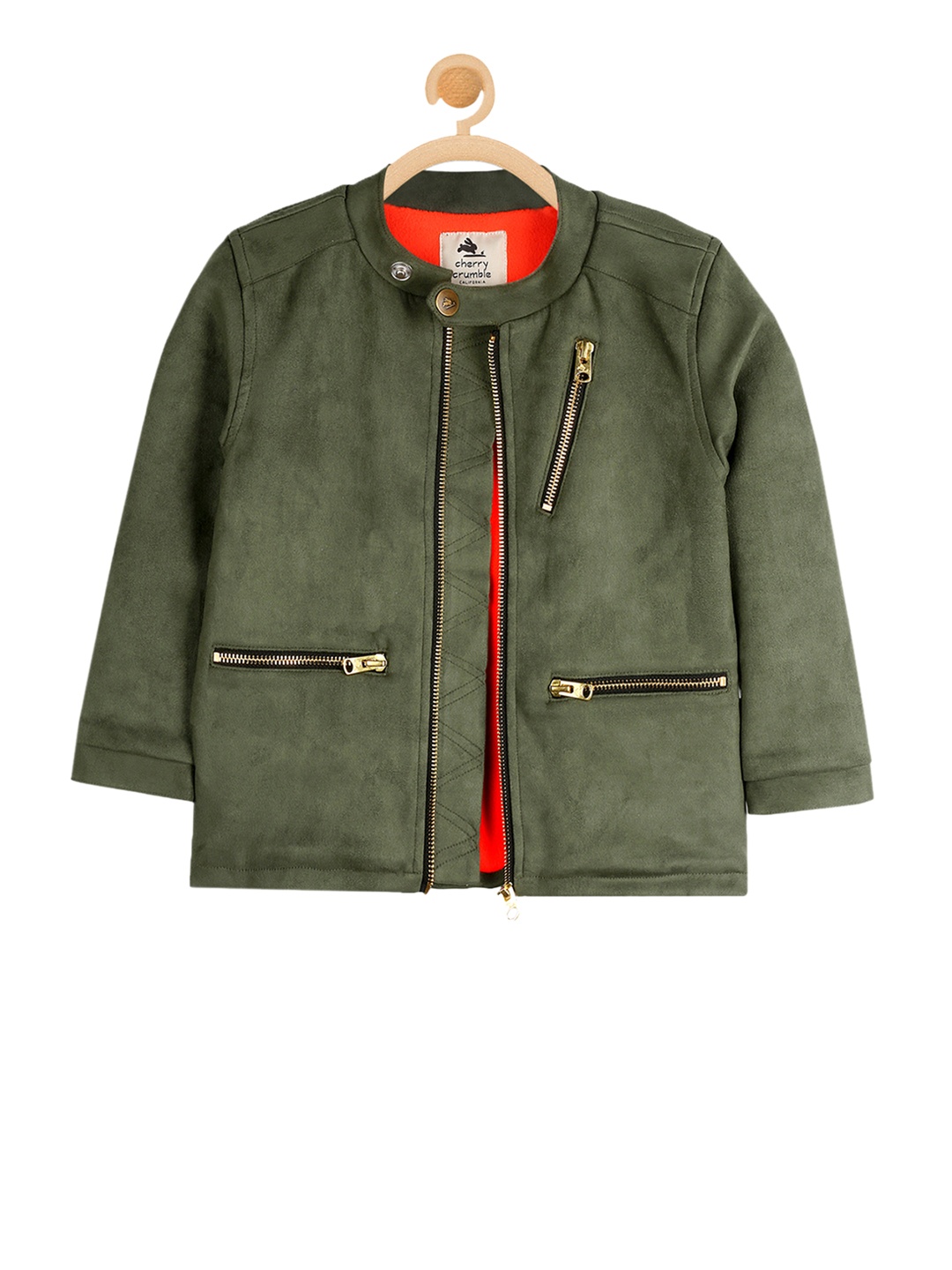 

Cherry Crumble Unisex Olive Green Solid Biker Jacket