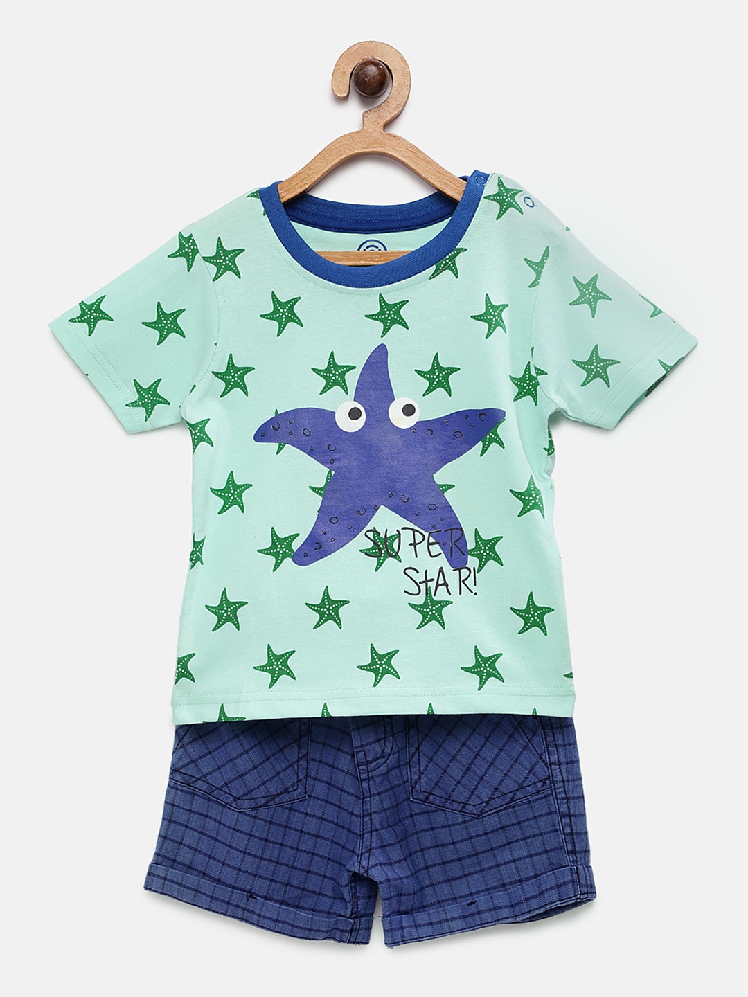 

TAMBOURINE Boys Green & Blue Printed T-shirt with Shorts