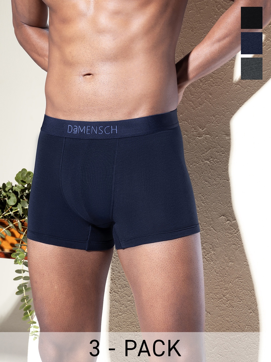 

DaMENSCH Pack of 3 DEO-SOFT Solid Premium Egyptian Cotton-Modal Blend Trunk, Grey