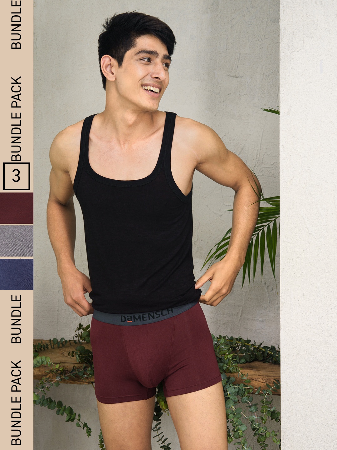 

DaMENSCH Pack of 3 DEO-SOFT Solid Premium Egyptian Cotton-Modal Blend Trunk, Red