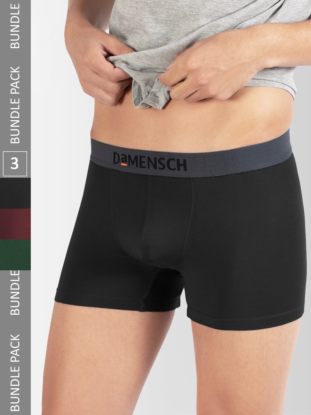 

DaMENSCH Men DEO-SOFT Deodorizing Micro Modal Solid Trunks DAM-DC-T-OB&WR&JG-PACK-3-MIX, Red